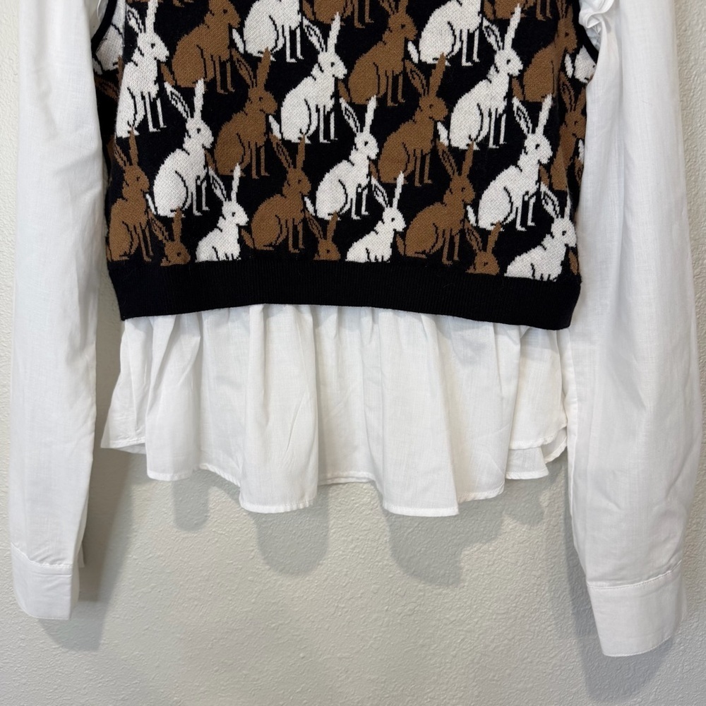 Maeve Ruffled Twofer Rabbit Print Sweater Vest - Picture 4 of 11